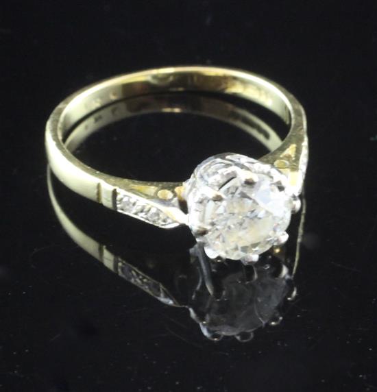 An 18ct gold single stone diamond ring, size L.